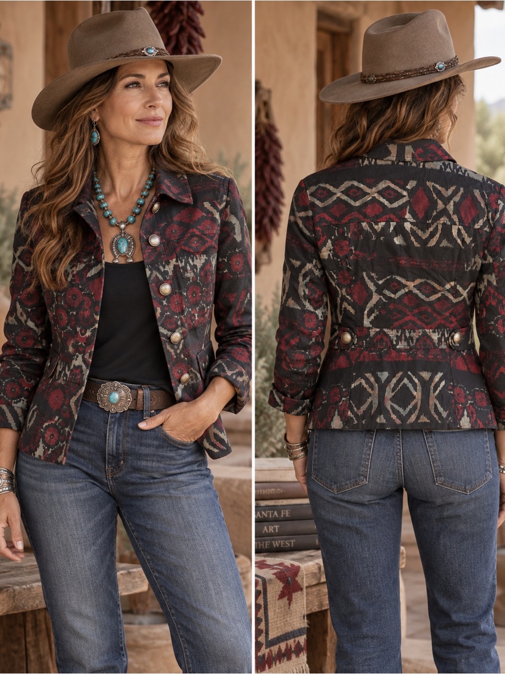Multiples Southwester Ikat Print Utility Jacket Size L